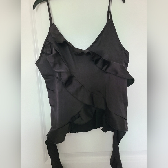 NWOT Womens Silk Spaghetti Strap Tank Tops Ruffle Going Out V-Neck Camisole, S - Picture 7 of 11